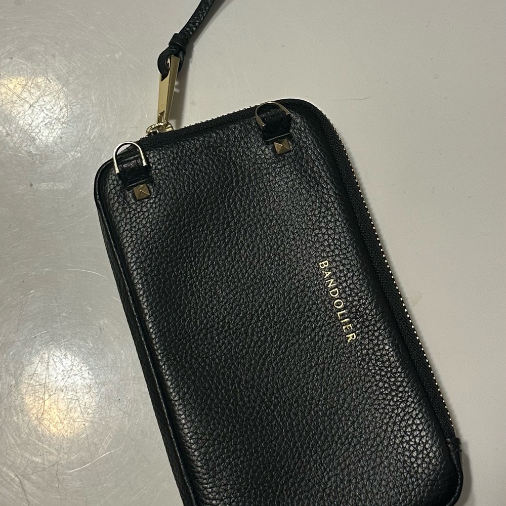 Bandolier Expanded Pouch, Black Pebbled Leather, Gold Hardware, NWOT - Picture 7 of 7